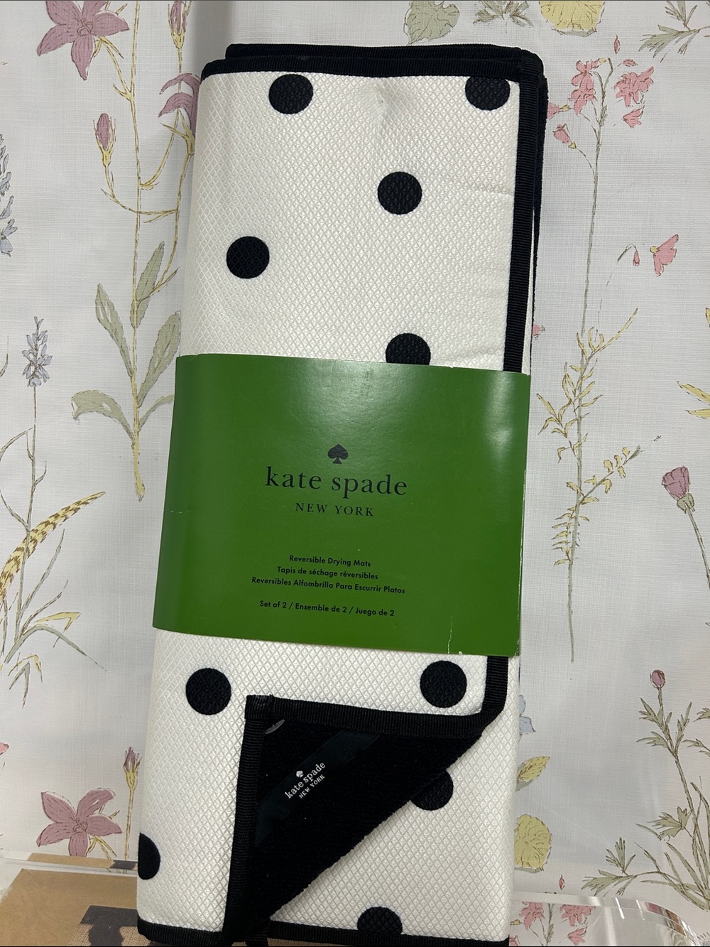 kate spade Black and White Polka Dot Reversible Drying Mats